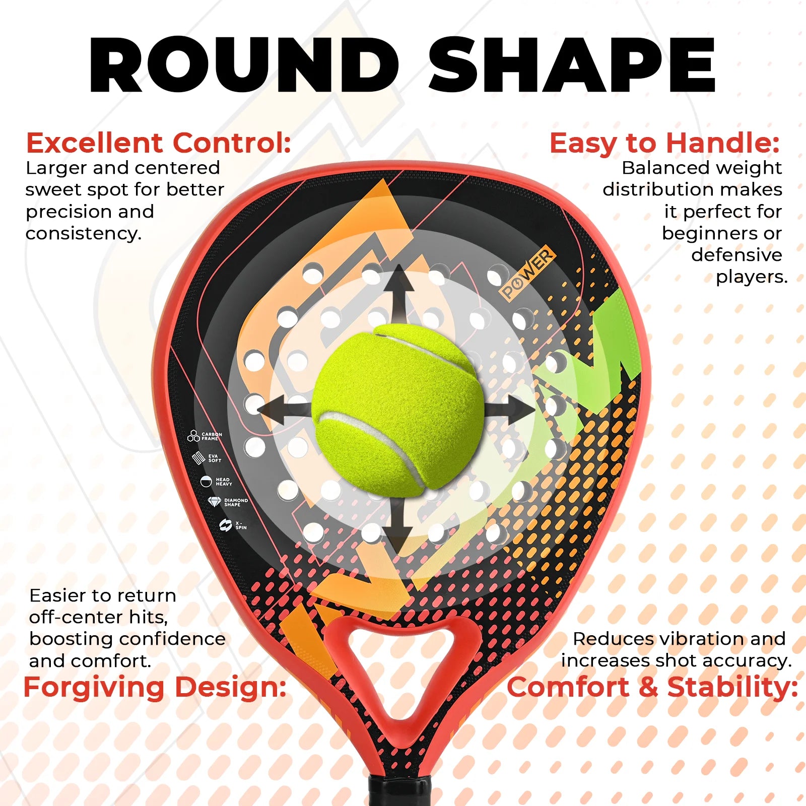 Padel Racket Carbon Fibre Diamond Shape EVA Core Power Control Padel Racket for all Players