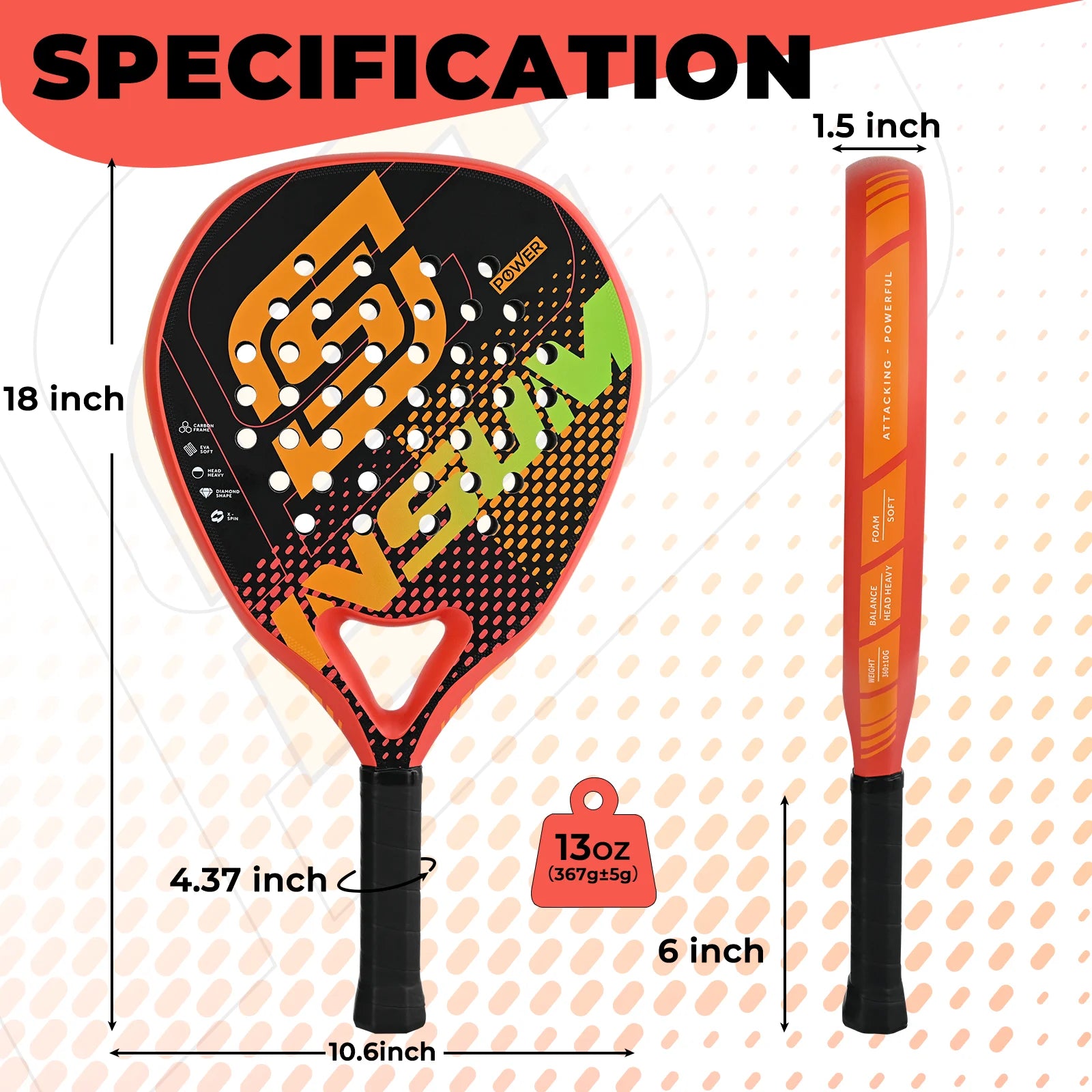 Padel Racket Carbon Fibre Diamond Shape EVA Core Power Control Padel Racket for all Players