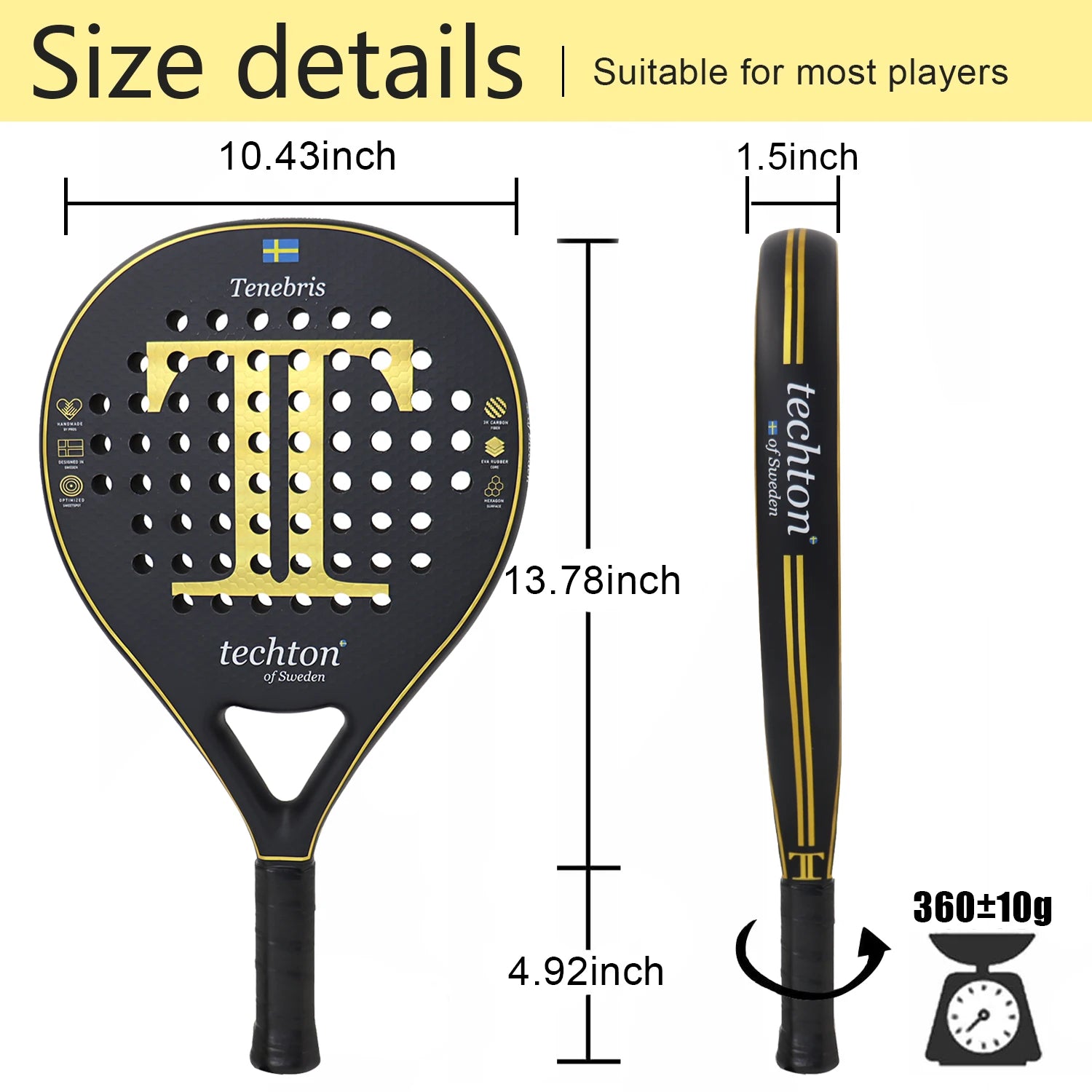 Padel Racket 3K/12K Carbon Fibre with Foam Core Round Shape 3D Hexagon with Cover Bag Performance Padel